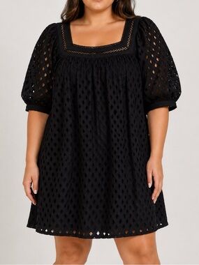 Gibson Latimer Black Eyelet Babydoll Dress XXL Puff Sleeve Cottagecore